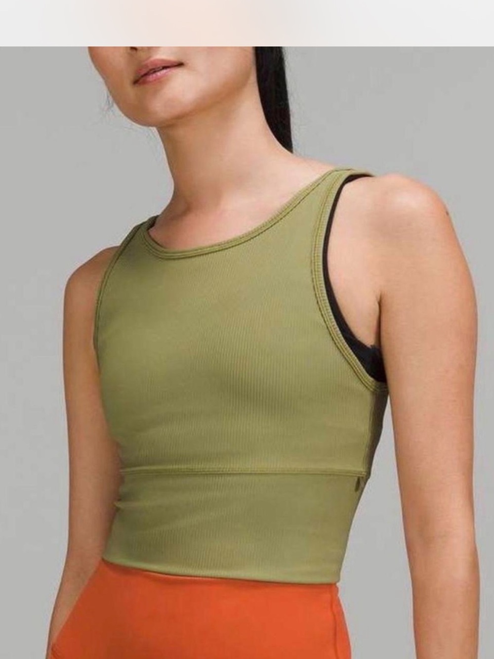 Lk new lululemon athletica Power Pivot Ribbed Olive Tank Top bronze green khaki